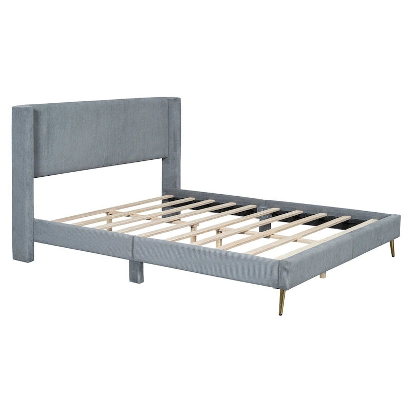 Queen Corduroy Platform Bed with Headboard