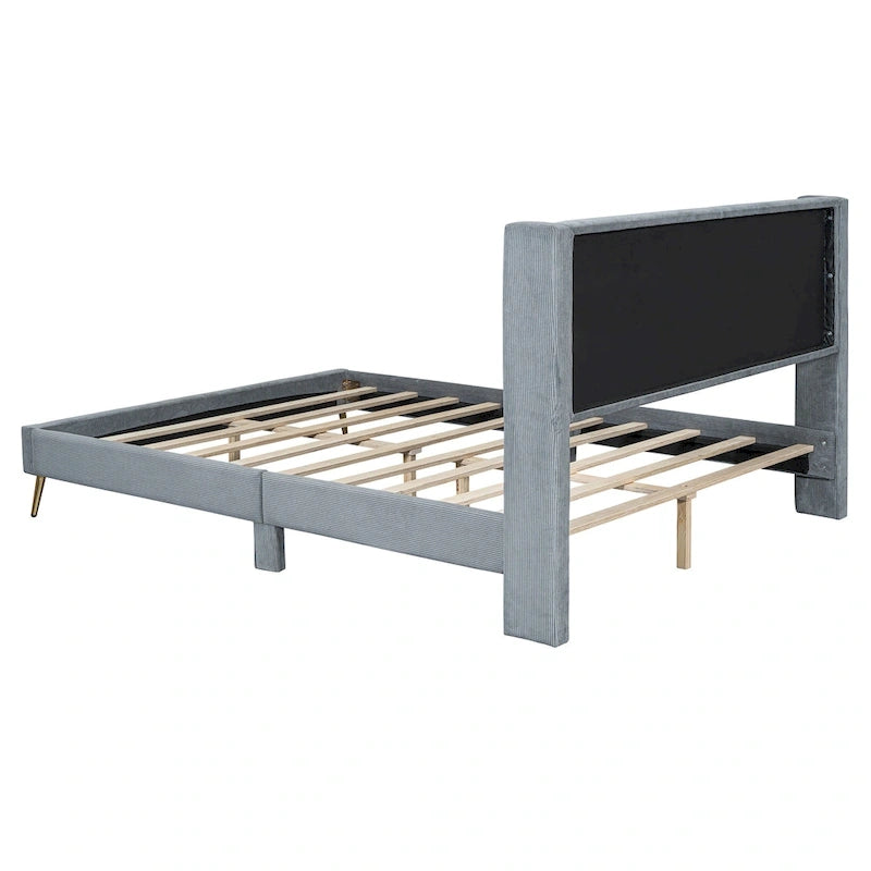 Queen Corduroy Platform Bed with Headboard