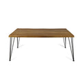 Acacia Wood Dining Table with Live Edge, Teak Finish & Rustic Metal Hairpin Legs