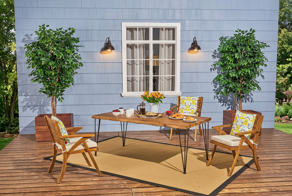 Christopher Knight Home Zion Acacia Wood 72-Inch Dining Table - teak finish + rustic metal