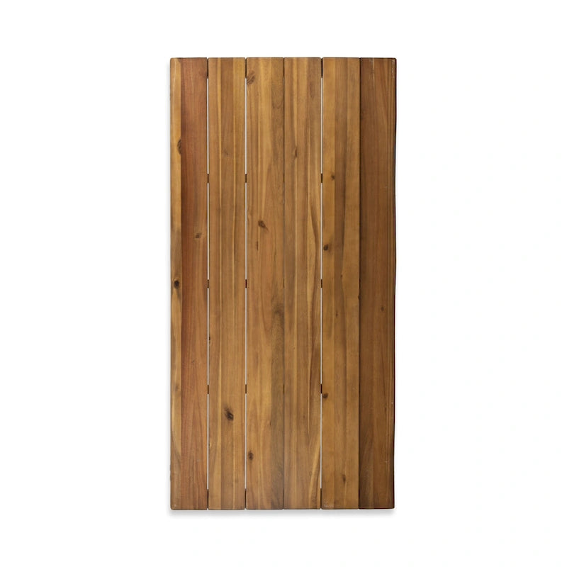 Acacia Wood Dining Table with Live Edge, Teak Finish & Rustic Metal Hairpin Legs