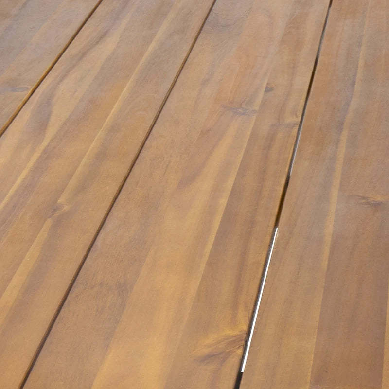 Acacia Wood Dining Table with Live Edge, Teak Finish & Rustic Metal Hairpin Legs