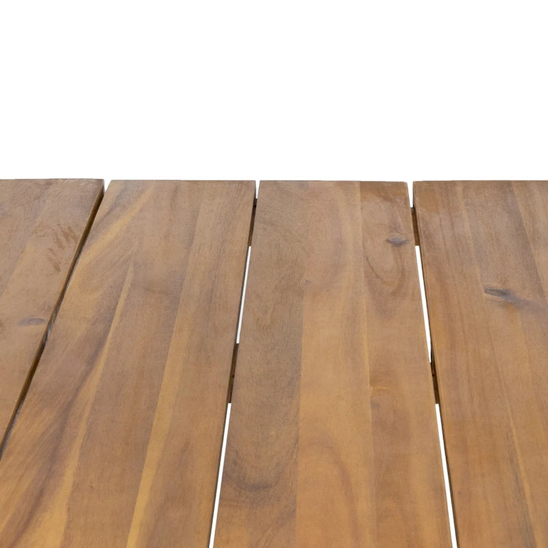 Acacia Wood Dining Table with Live Edge, Teak Finish & Rustic Metal Hairpin Legs
