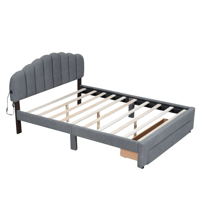Gepolstertes Plattformbett in Queen-Size mit Schublade