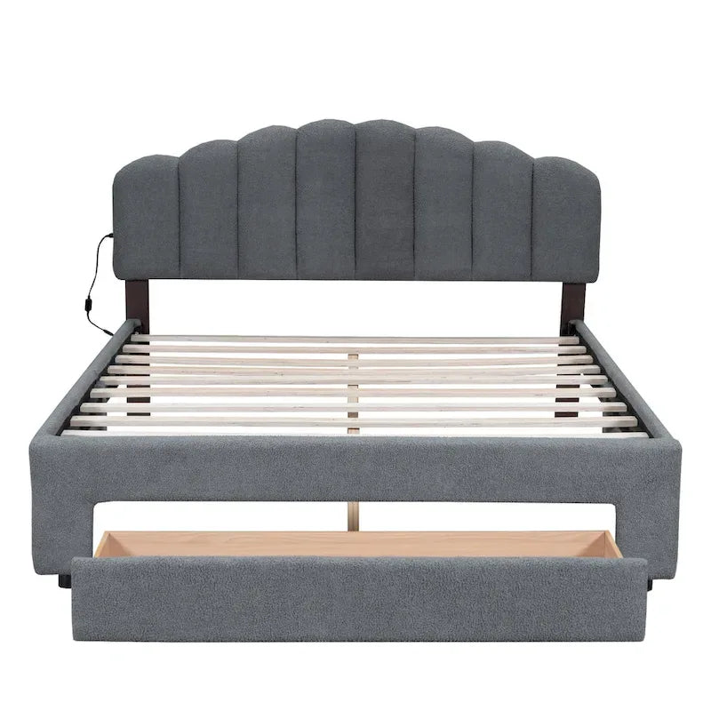 Gepolstertes Plattformbett in Queen-Size mit Schublade