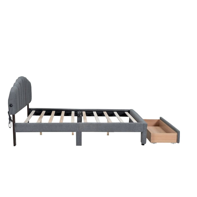 Gepolstertes Plattformbett in Queen-Size mit Schublade