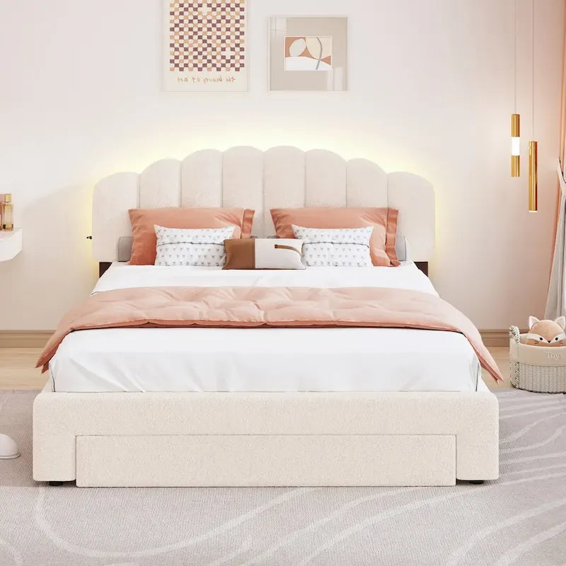 Gepolstertes Plattformbett in Queen-Size mit Schublade