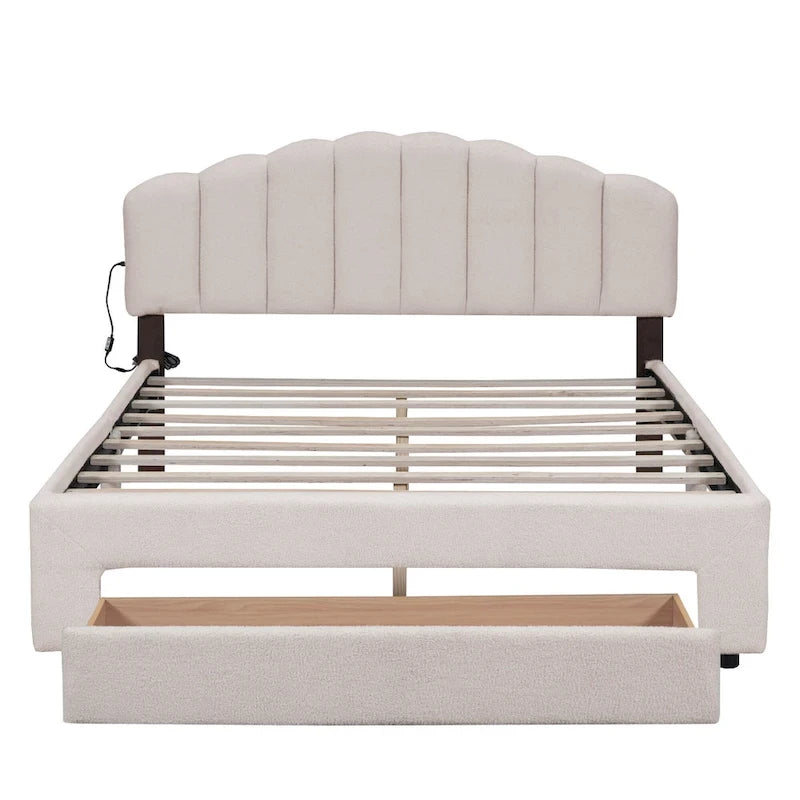 Gepolstertes Plattformbett in Queen-Size mit Schublade