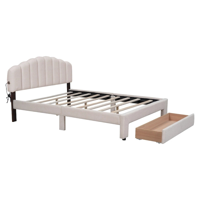 Gepolstertes Plattformbett in Queen-Size mit Schublade