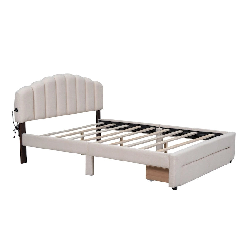 Gepolstertes Plattformbett in Queen-Size mit Schublade