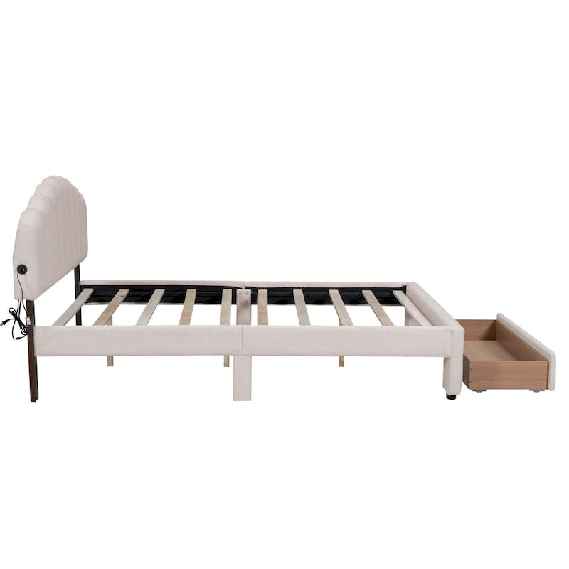 Gepolstertes Plattformbett in Queen-Size mit Schublade