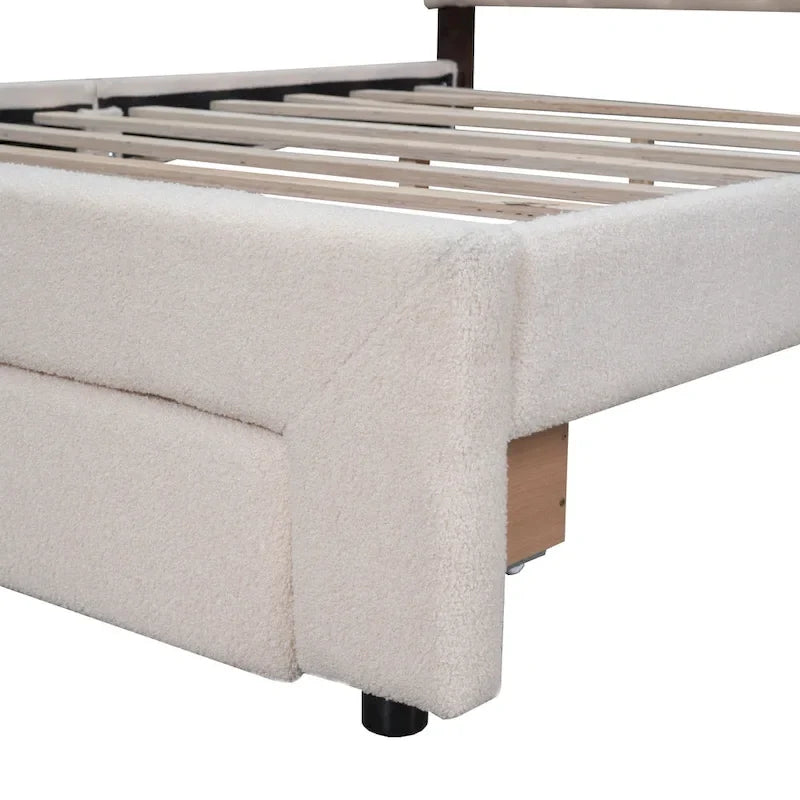 Gepolstertes Plattformbett in Queen-Size mit Schublade
