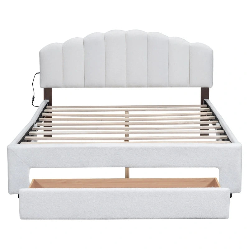 Gepolstertes Plattformbett in Queen-Size mit Schublade