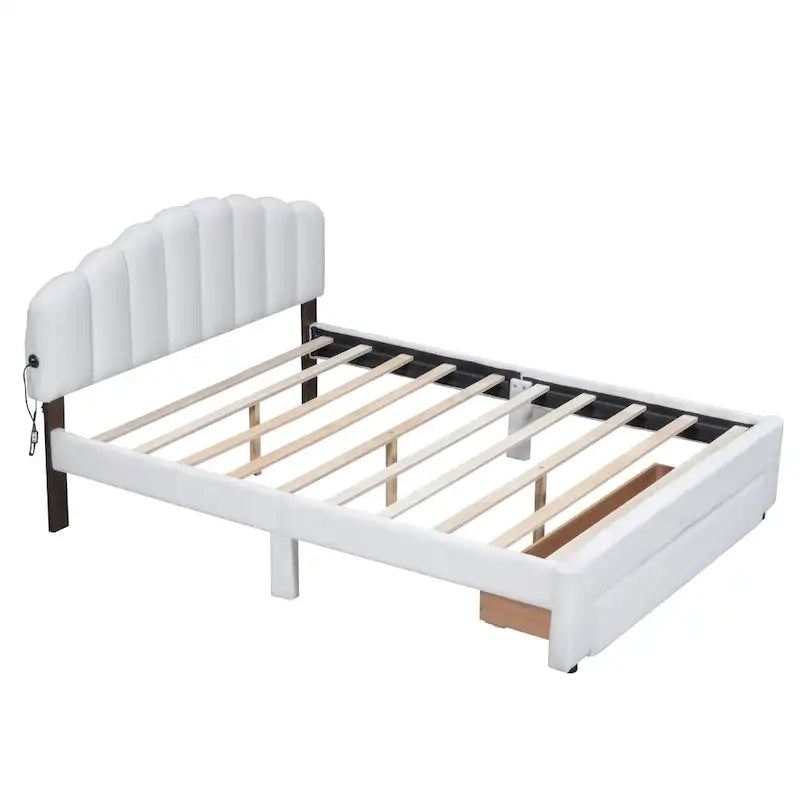 Gepolstertes Plattformbett in Queen-Size mit Schublade