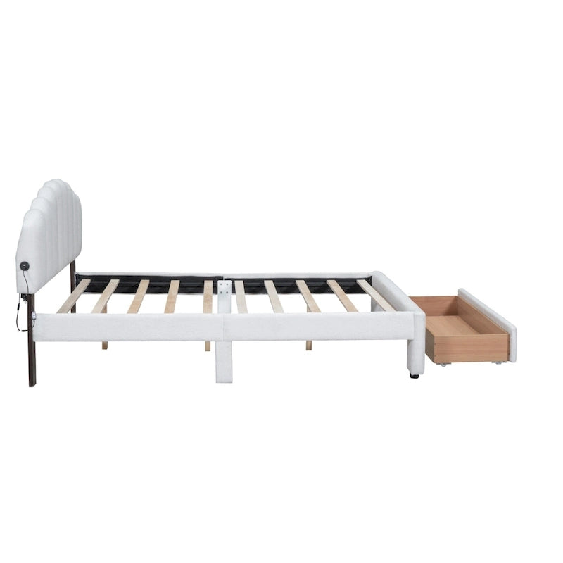 Gepolstertes Plattformbett in Queen-Size mit Schublade