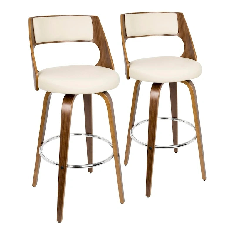 Tabourets de bar à hauteur fixe de 30 pouces avec pieds en bois courbé et repose-pieds rond (lot de 2)