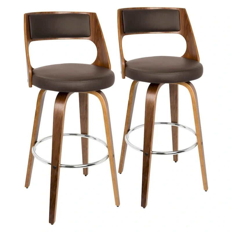 Tabourets de bar à hauteur fixe de 30 pouces avec pieds en bois courbé et repose-pieds rond (lot de 2)