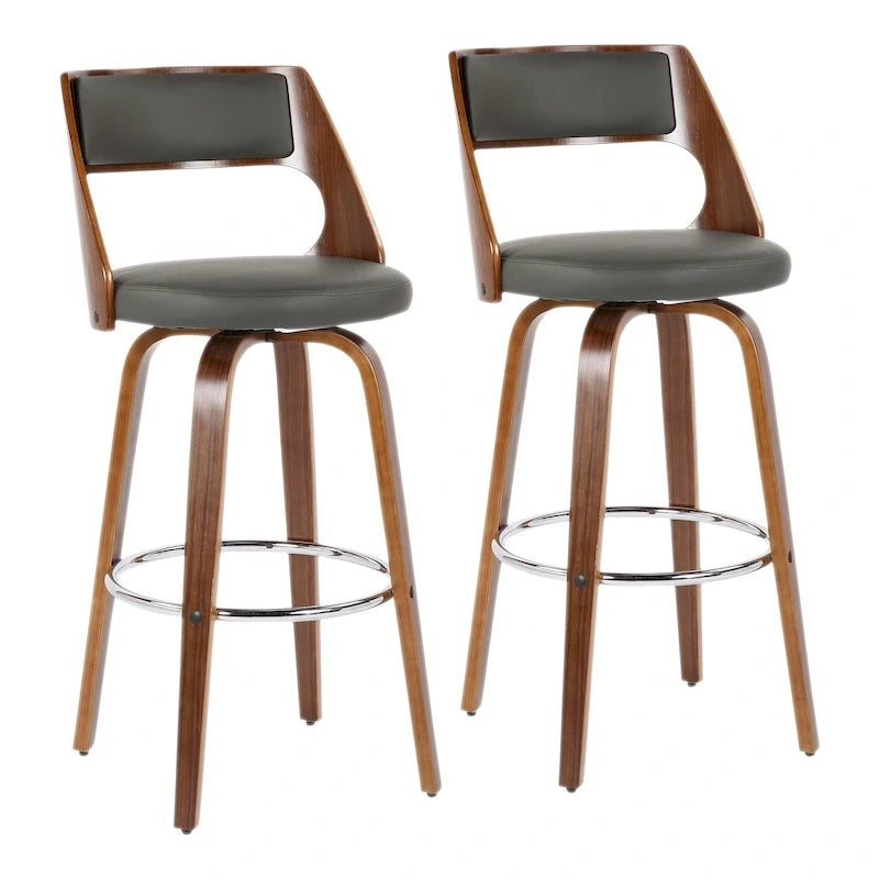 Tabourets de bar à hauteur fixe de 30 pouces avec pieds en bois courbé et repose-pieds rond (lot de 2)