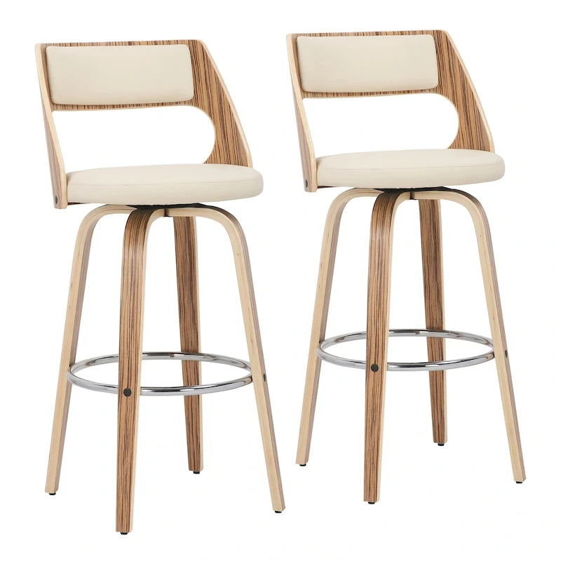 Tabourets de bar à hauteur fixe de 30 pouces avec pieds en bois courbé et repose-pieds rond (lot de 2)