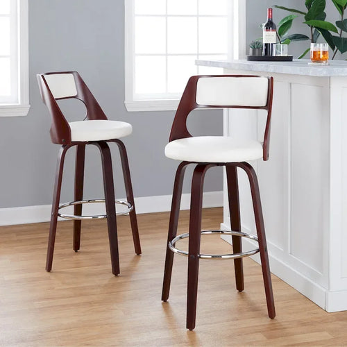 30-Zoll-Barhocker mit fester Höhe, gebogenen Holzbeinen und runder Fußstütze (2er-Set)