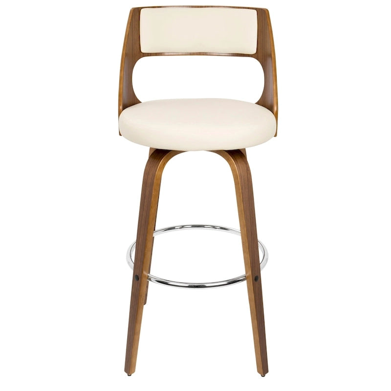 Tabourets de bar à hauteur fixe de 30 pouces avec pieds en bois courbé et repose-pieds rond (lot de 2)