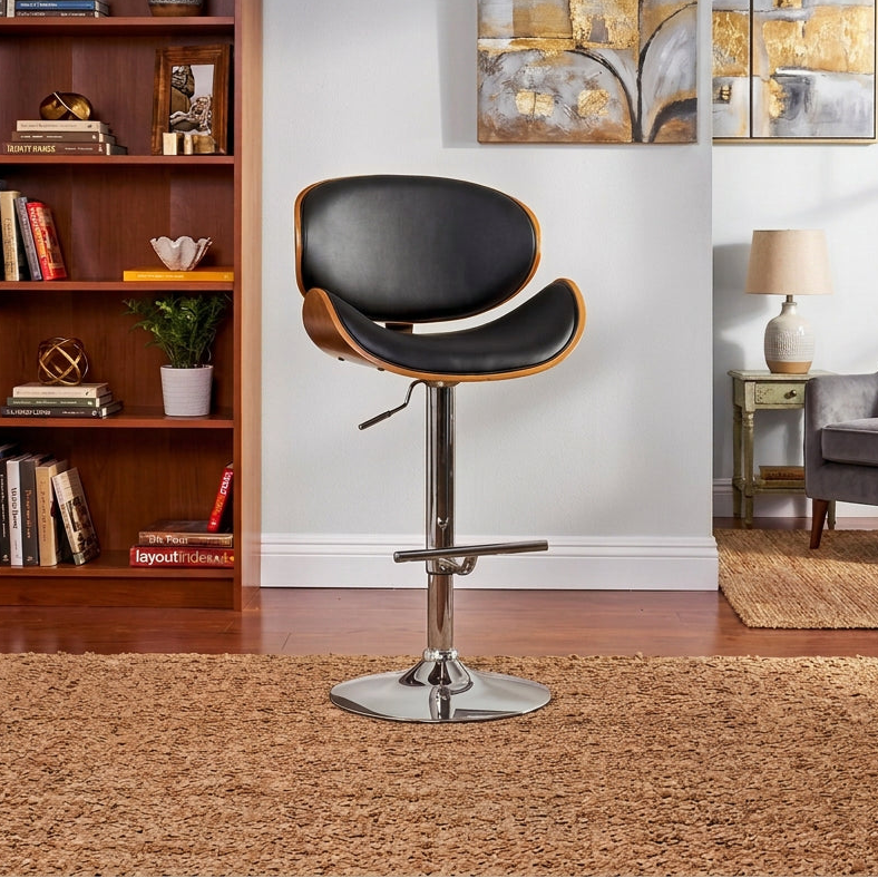 Modern Swivel Walnut Bentwood Adjustable Height Bar Stool