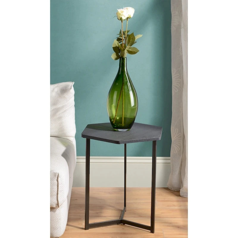 Dark Wood Top Side Table with Metal Base