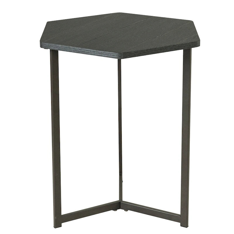 Dark Wood Top Side Table with Metal Base