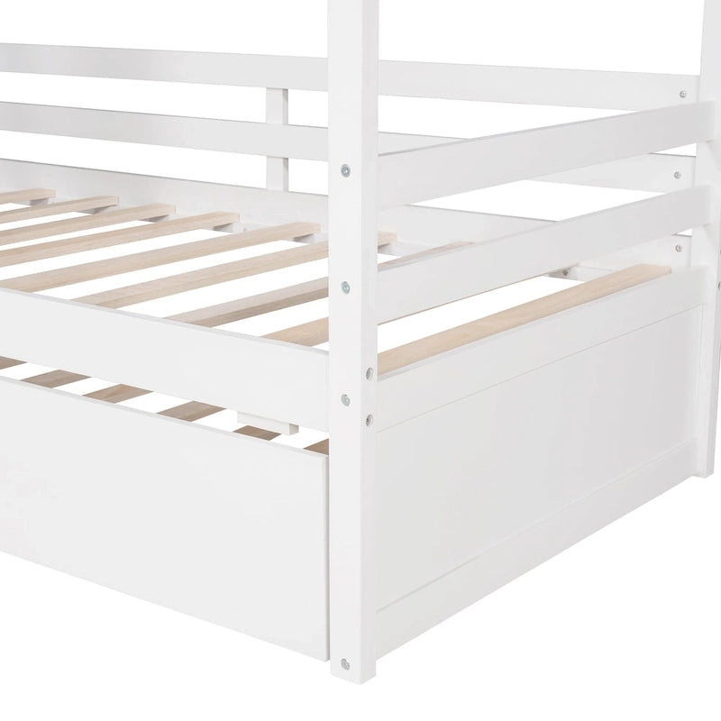 Hausbett aus Holz in Einzelbettgröße mit Ausziehbett in Einzelbettgröße (Natur)