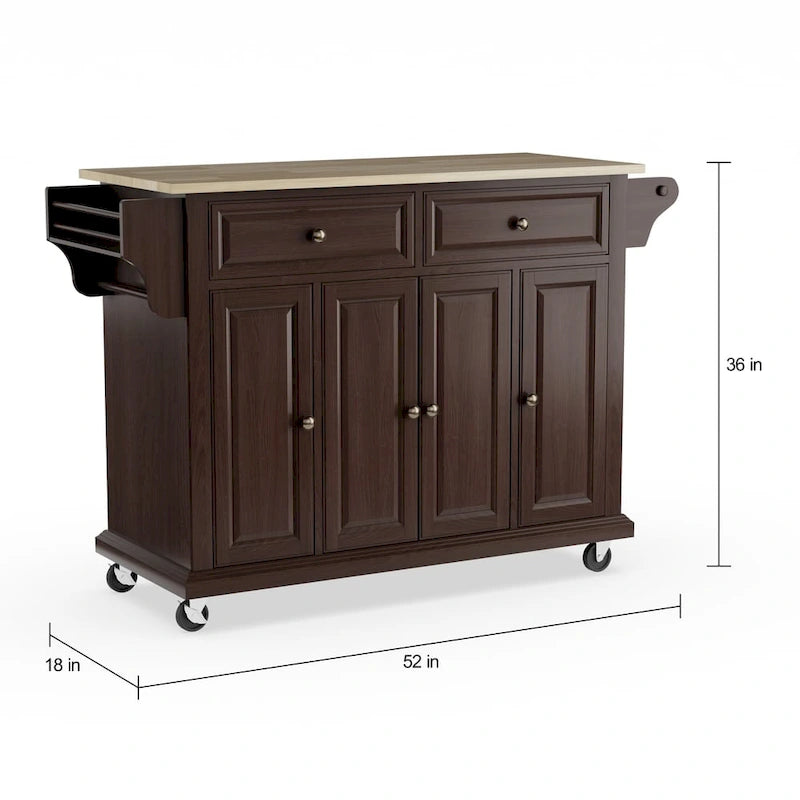Full Size Mahogany Wood Kitchen Island - 18d x 51.5w x 36h