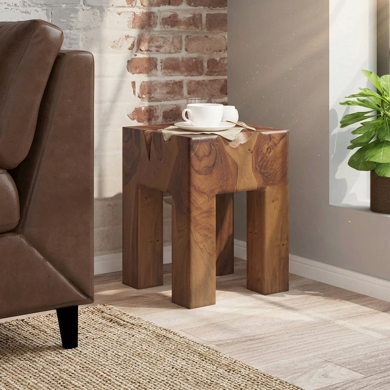 vidaXL Solid Teak Wood Stool, Small Side Table, Brown - 11.8 x 11.8 x 15.7