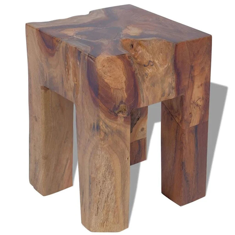 Handmade Rustic Solid Teak Wood Small Side Table, Brown, 11.8 x 11.8 x 15.7