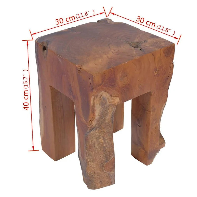 Piccolo tavolino laterale rustico artigianale in legno massello di teak, marrone, 11.8 x 11.8 x 15.7