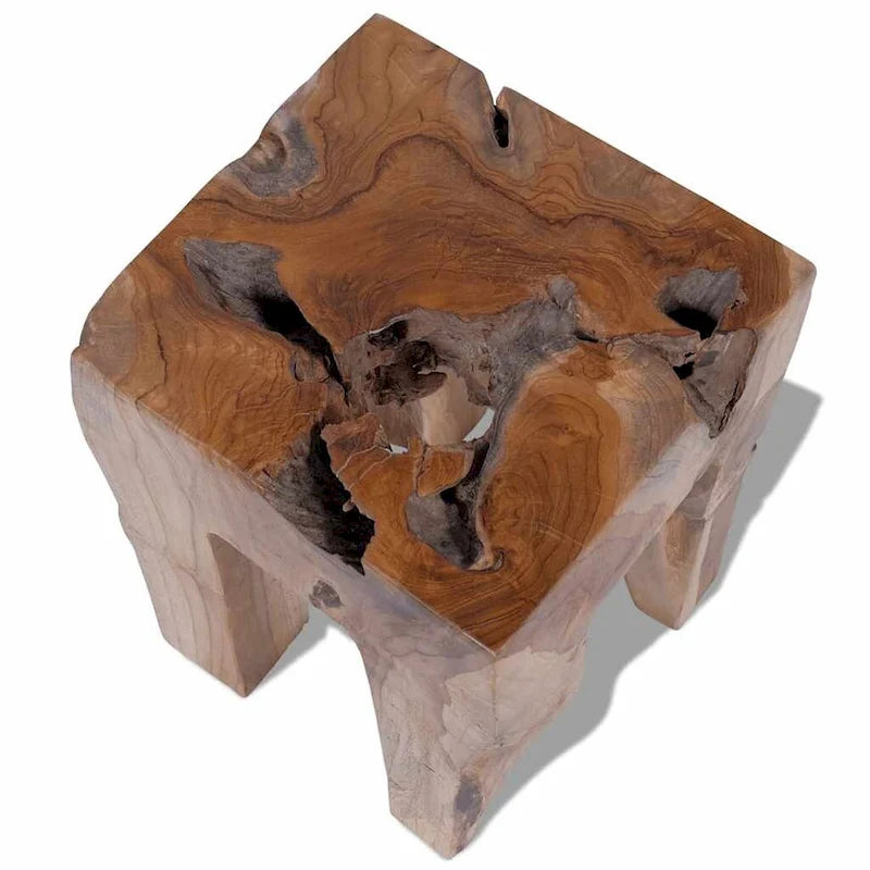 Handmade Rustic Solid Teak Wood Small Side Table, Brown, 11.8 x 11.8 x 15.7