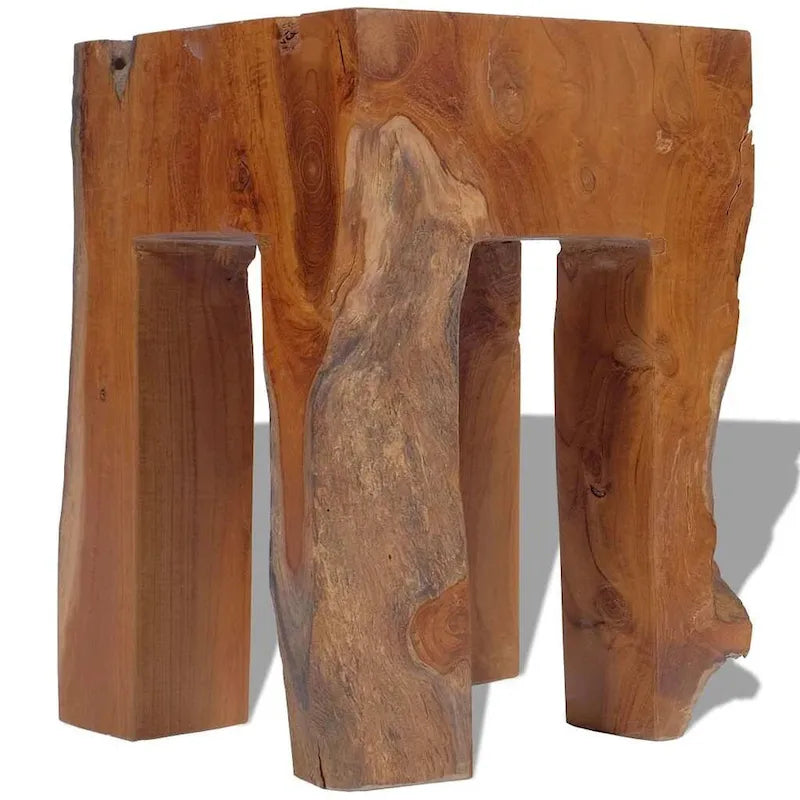 Handmade Rustic Solid Teak Wood Small Side Table, Brown, 11.8 x 11.8 x 15.7
