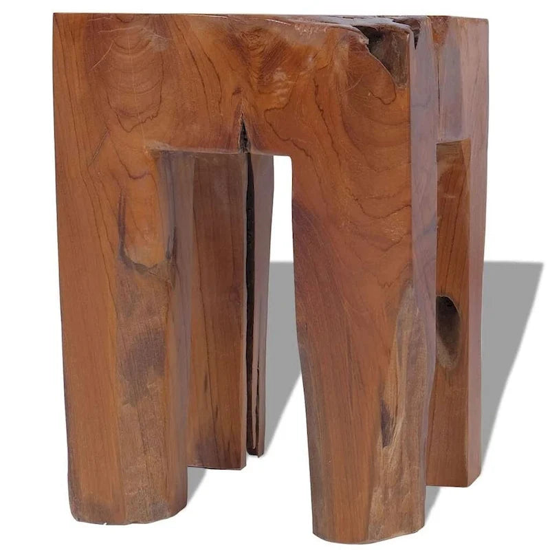 Handmade Rustic Solid Teak Wood Small Side Table, Brown, 11.8 x 11.8 x 15.7