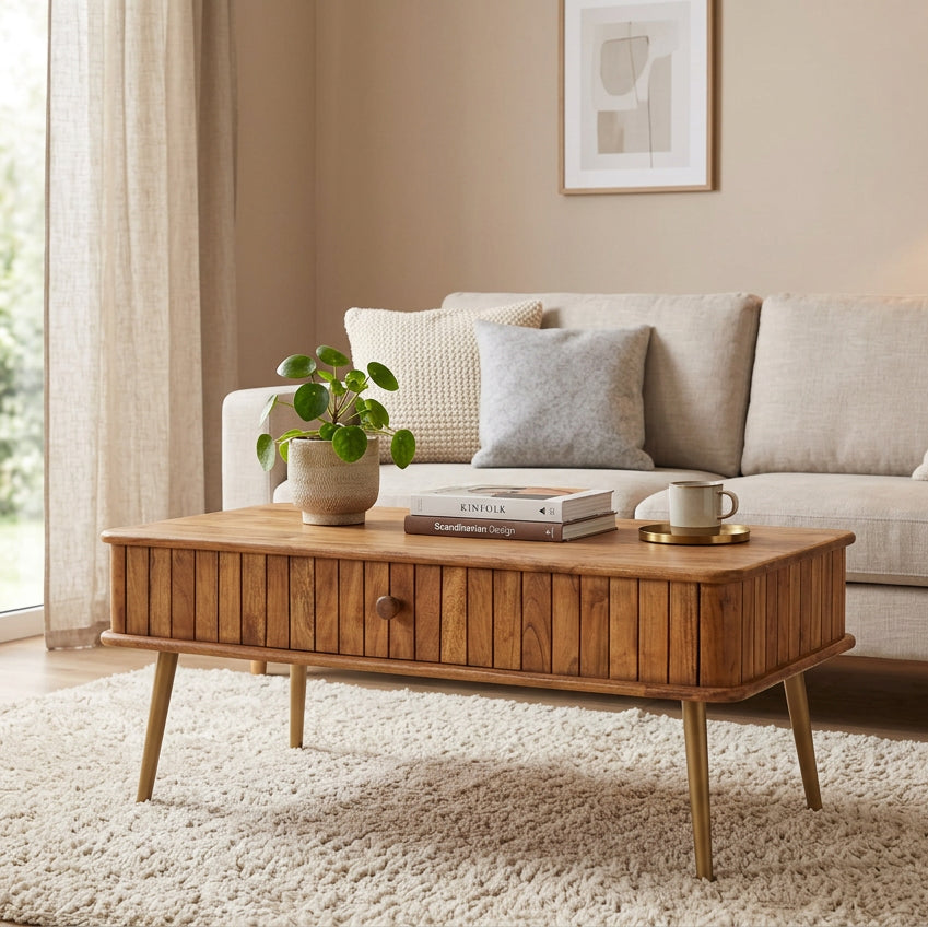 vidaXL Coffee Table 39.4x19.7x15.7 Solid Acacia Wood