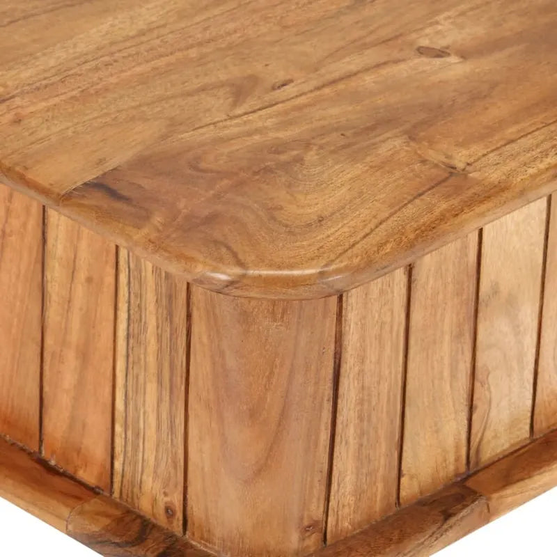 Tavolino da caffè vintage in legno massello di acacia con cassetto contenitore e gambe in ferro con finitura ottone, 39.4 x 19.7 x 15.7