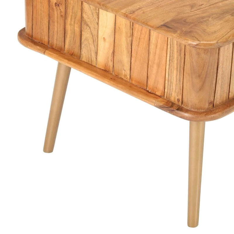 Tavolino da caffè vintage in legno massello di acacia con cassetto contenitore e gambe in ferro con finitura ottone, 39.4 x 19.7 x 15.7