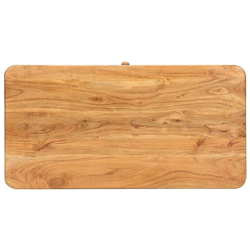 Tavolino da caffè vintage in legno massello di acacia con cassetto contenitore e gambe in ferro con finitura ottone, 39.4 x 19.7 x 15.7