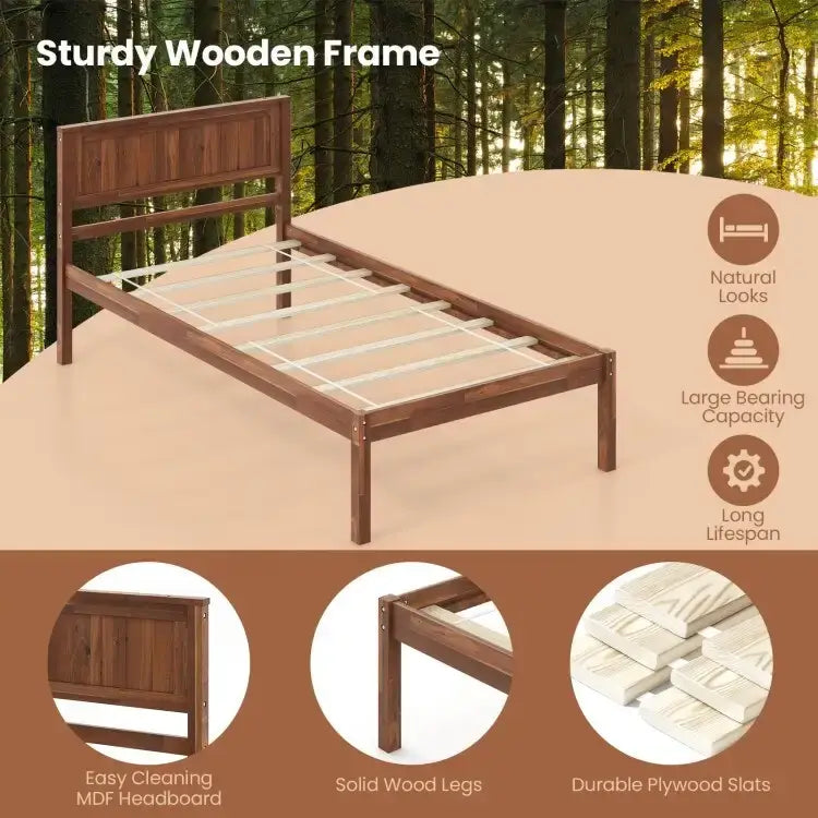 Σκελετός κρεβατιού με ξύλινο κεφαλάρι και υποστήριξη με τάβλες