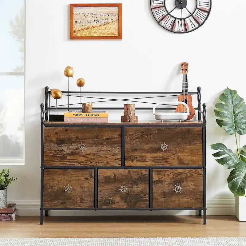 Wooden Dresser 5 Drawers Furniture Storage for Bedroom, Living Room