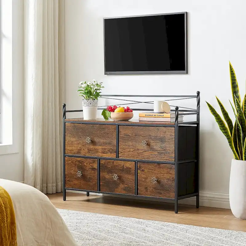 Wooden Dresser 5 Drawers Furniture Storage for Bedroom, Living Room