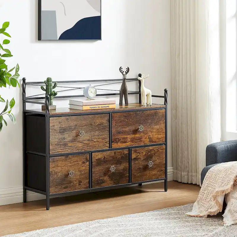 Wooden Dresser 5 Drawers Furniture Storage for Bedroom, Living Room