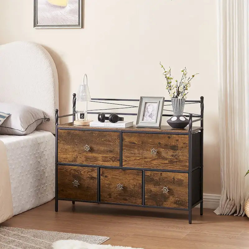 Wooden Dresser 5 Drawers Furniture Storage for Bedroom, Living Room