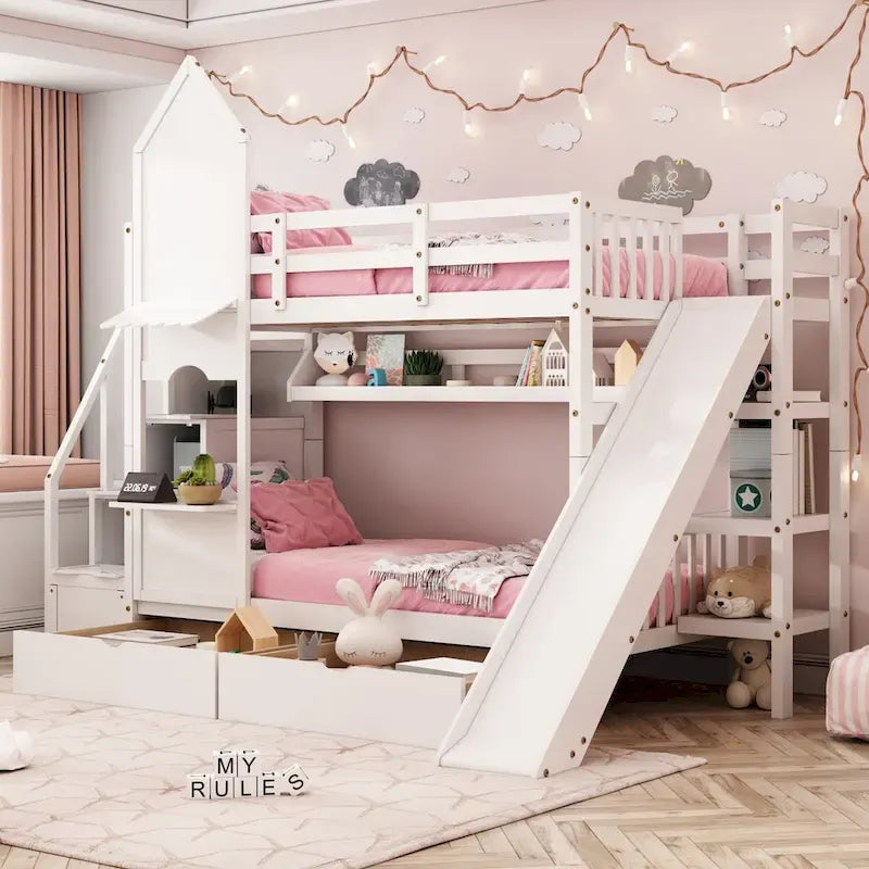 Litera rosa con estructura de cama para dormitorio
