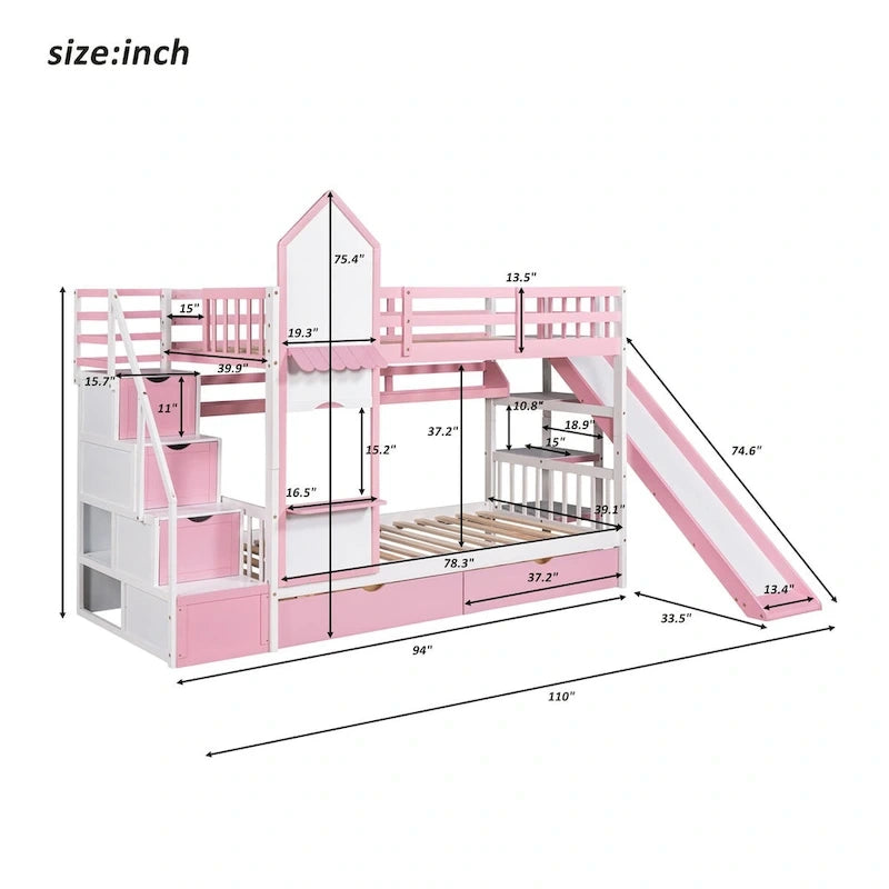 Litera rosa con estructura de cama para dormitorio