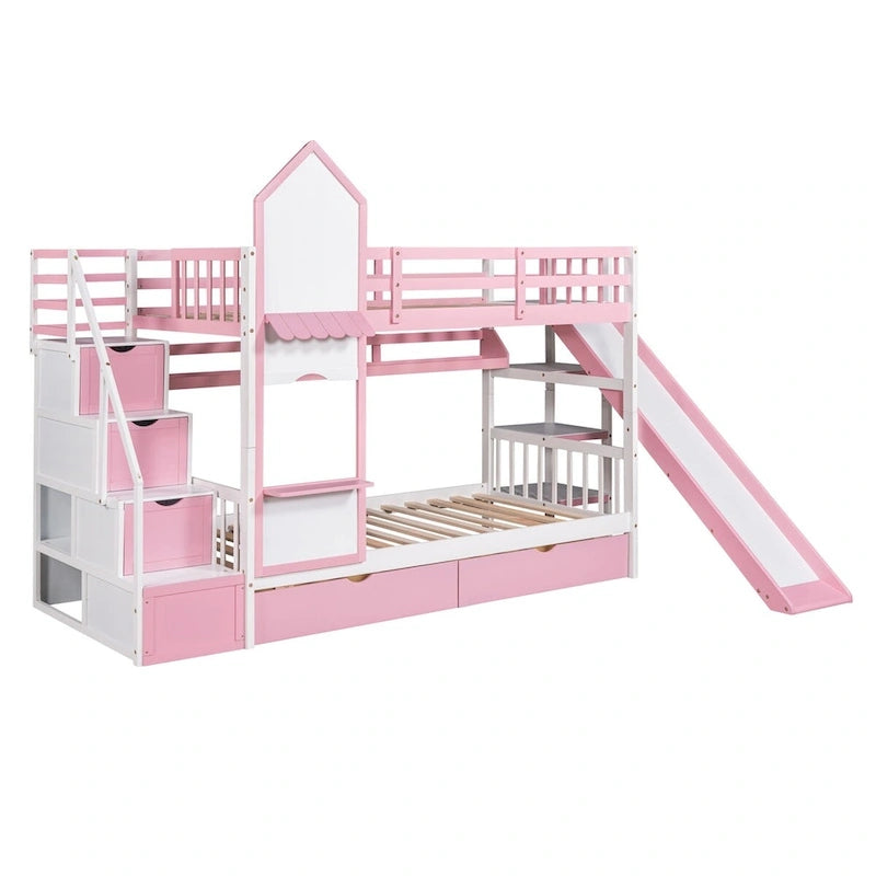 Litera rosa con estructura de cama para dormitorio