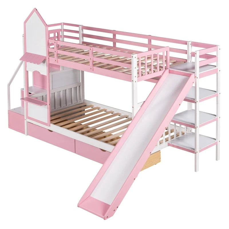 Litera rosa con estructura de cama para dormitorio