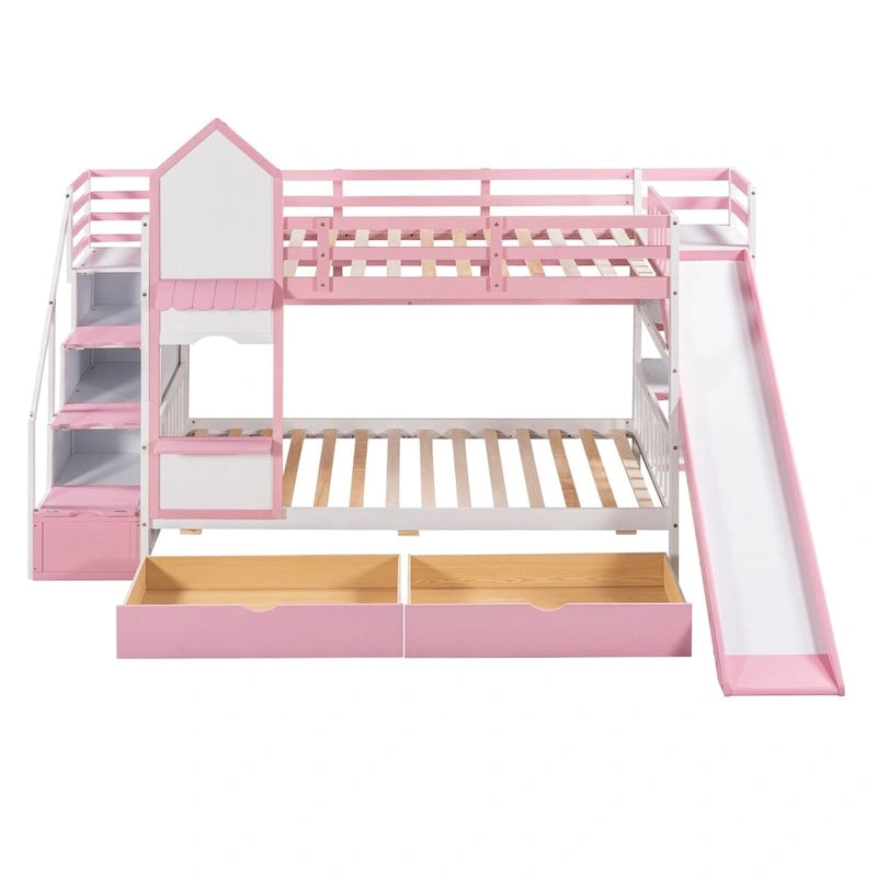 Litera rosa con estructura de cama para dormitorio